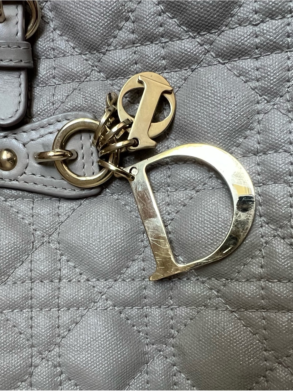 Dior Quilted Tote in Light Gray with Silver Charm - Picture 4 of 15